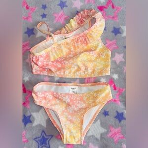 OshKosh Kid 2-Piece Ruffle Floral Tie-Dye Swim Set - Pink/Yellow | Size: 8